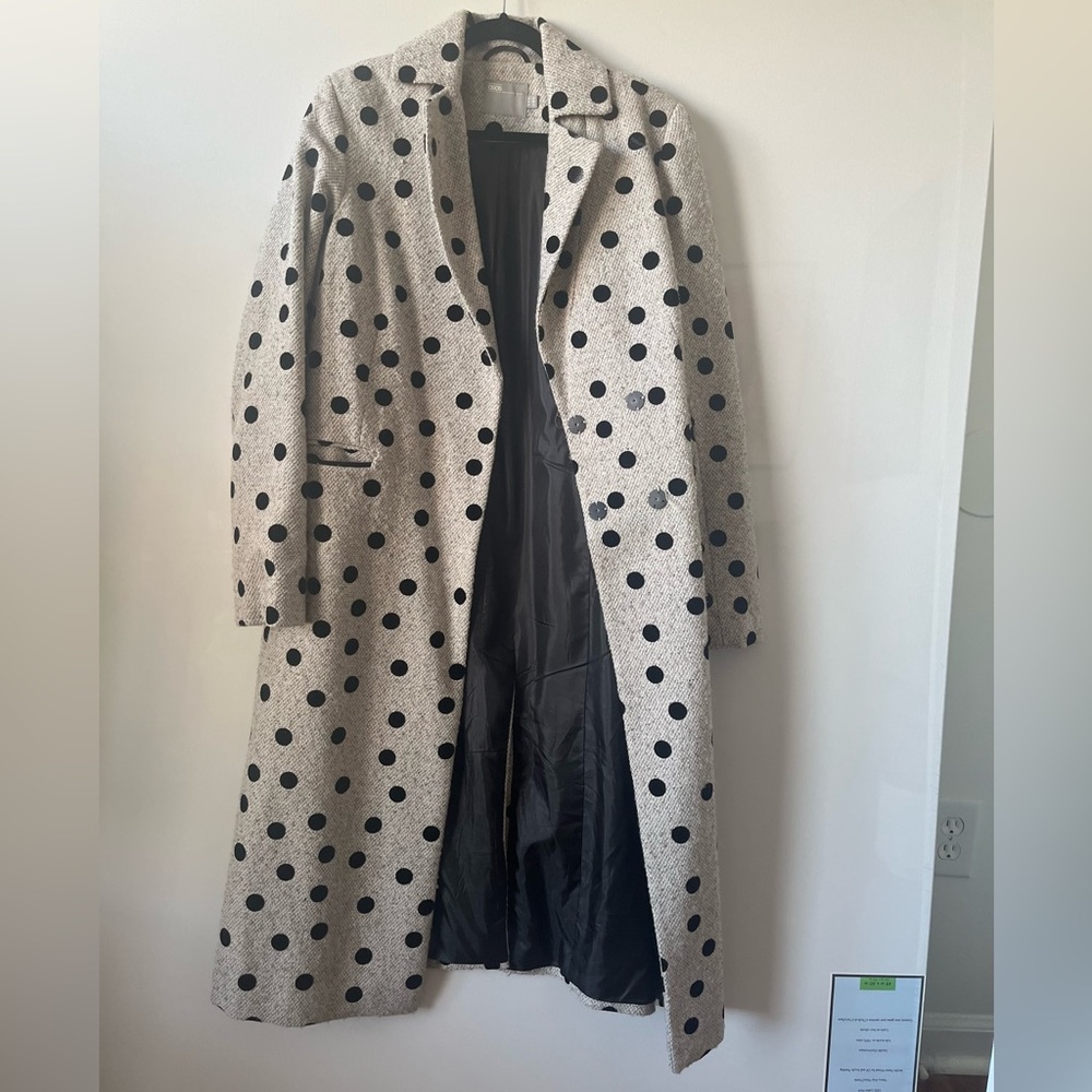 TALL Grey & Black Polkadot Pea Coat